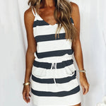 Fashion Stripe Drawstring Dress Summer Dress Loose Sleeveless Dress Women's Comfortable Casual Outfits Wear - My Store