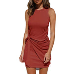 Women Fashion Sleeveless Ruched Drawstring Summer Casual Office Outfits Ladies Bodycon Wrap - My Store