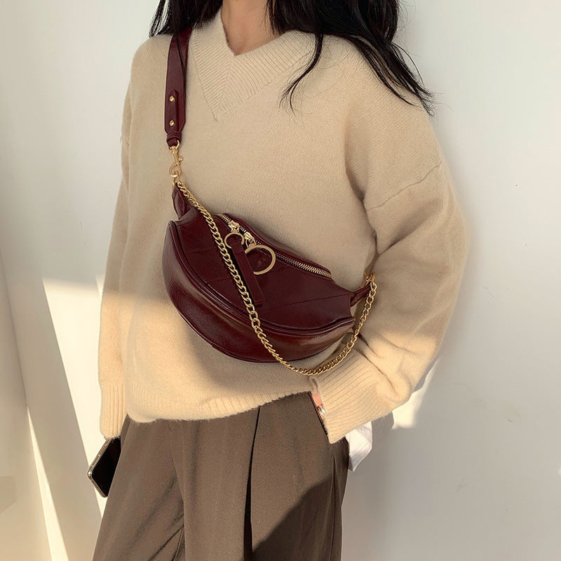 autumn and winter net red new versatile waist bag women"s super hot fashionable chest bag single shoulder Crossbody fashion chain bag - My Store