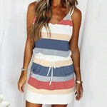 Fashion Stripe Drawstring Dress Summer Dress Loose Sleeveless Dress Women's Comfortable Casual Outfits Wear - My Store