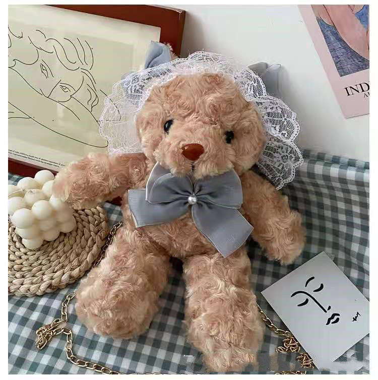 Lace Lolita Bear Plush Toy Bag Women''s Fashion Chain One Shoulder Messenger Bag Cute Cartoon Doll Bag - My Store