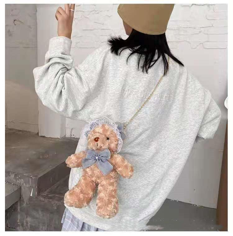 Lace Lolita Bear Plush Toy Bag Women''s Fashion Chain One Shoulder Messenger Bag Cute Cartoon Doll Bag - My Store