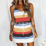 Fashion Stripe Drawstring Dress Summer Dress Loose Sleeveless Dress Women's Comfortable Casual Outfits Wear - My Store