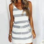 Fashion Stripe Drawstring Dress Summer Dress Loose Sleeveless Dress Women's Comfortable Casual Outfits Wear - My Store