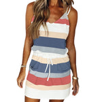 Fashion Stripe Drawstring Dress Summer Dress Loose Sleeveless Dress Women's Comfortable Casual Outfits Wear - My Store