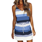 Fashion Stripe Drawstring Dress Summer Dress Loose Sleeveless Dress Women's Comfortable Casual Outfits Wear - My Store