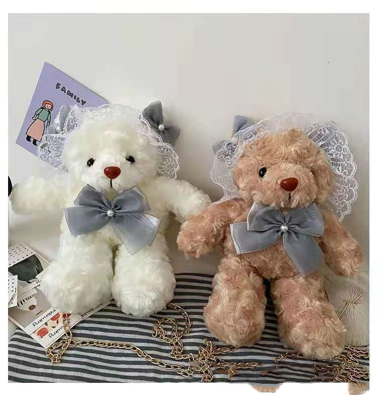 Lace Lolita Bear Plush Toy Bag Women''s Fashion Chain One Shoulder Messenger Bag Cute Cartoon Doll Bag - My Store