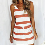 Fashion Stripe Drawstring Dress Summer Dress Loose Sleeveless Dress Women's Comfortable Casual Outfits Wear - My Store