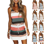 Fashion Stripe Drawstring Dress Summer Dress Loose Sleeveless Dress Women's Comfortable Casual Outfits Wear - My Store