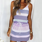 Fashion Stripe Drawstring Dress Summer Dress Loose Sleeveless Dress Women's Comfortable Casual Outfits Wear - My Store