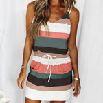 Fashion Stripe Drawstring Dress Summer Dress Loose Sleeveless Dress Women's Comfortable Casual Outfits Wear - My Store