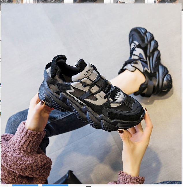 Shoes Women New Thick Soled Women S Shoes Versatile Sports Shoes Black Fashion Net Red Daddy Shoes Spring - My Store
