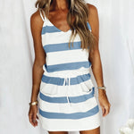 Fashion Stripe Drawstring Dress Summer Dress Loose Sleeveless Dress Women's Comfortable Casual Outfits Wear - My Store