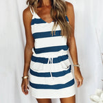 Fashion Stripe Drawstring Dress Summer Dress Loose Sleeveless Dress Women's Comfortable Casual Outfits Wear - My Store