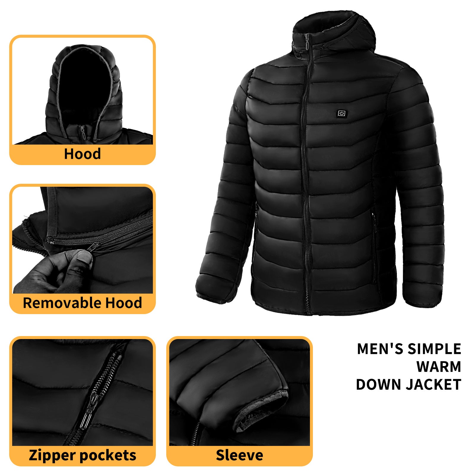 Men Heated Puffer Jacket Electric Heating Coat Insulated Hood Windbreaker 9Heat Zones - My Store