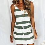 Fashion Stripe Drawstring Dress Summer Dress Loose Sleeveless Dress Women's Comfortable Casual Outfits Wear - My Store